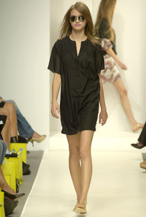 Black silk stripe pleat detail shirt dress
