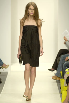 Black silk stripe bow detail strapless dress  