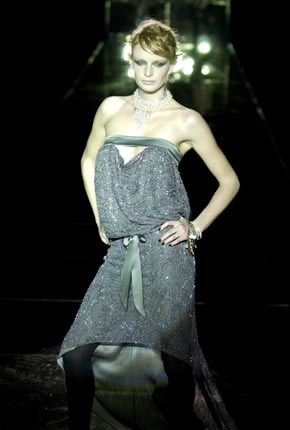 Grey beaded chiffon U strap dress