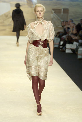 Lipstick chiffon frill sleeve dress and brown leather corset belt