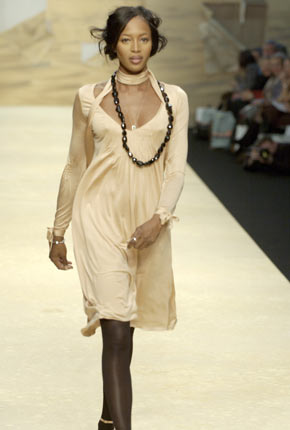 Nude silk jersey smock front dress