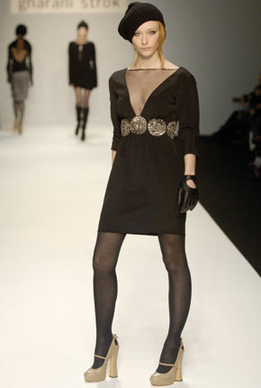 Black satin crepe embroidered disc belt dress 