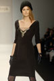 Black silk crepe v-neck dress w/ diamond metallic trim 