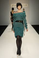 Emerald flower print georgette cowl neck dress, emerald wool knit cardigan and black nappa leather trench belt  