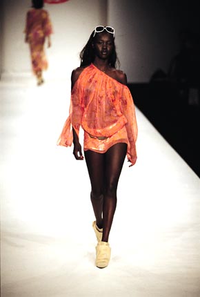 Bright chiffon gathered backless dress and bird print jersey hot pants
