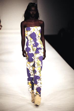 Bird print jersey jumpsuit