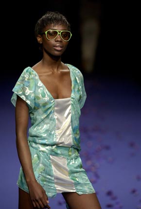 Emerald painted lurex front panel dress