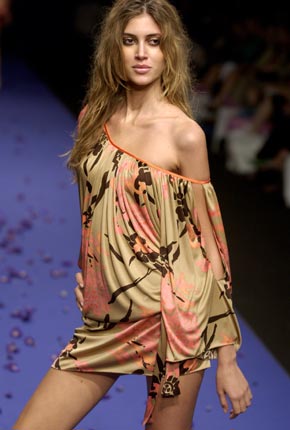 Bronze jersey print gathered tunic dress