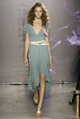 Sage woven jersey drape sleeve dress and pink wrap belt 