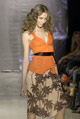 Red T-shirt knot front top and palm print muslin scarf skirt 