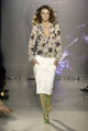 White/ purple flower muslin frill shirt and ivory cotton pencil skirt 