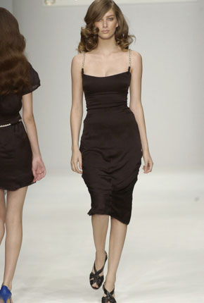 Black silk satin S-hem dress with silver chain straps