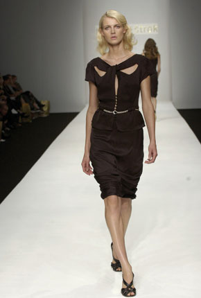 Black silk satin twist front shirt and S-hem skirt