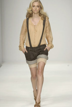 Nude silk chiffon tie panel shirt and cocoa denim shorts 